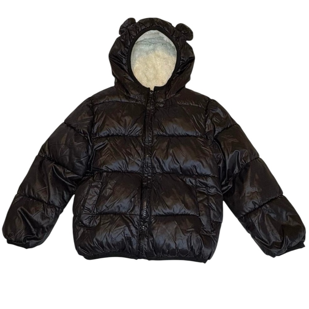 Toddler Black Puffer Jacket Fleece Lined Hooded 2T 3T Unisex Winter Coat